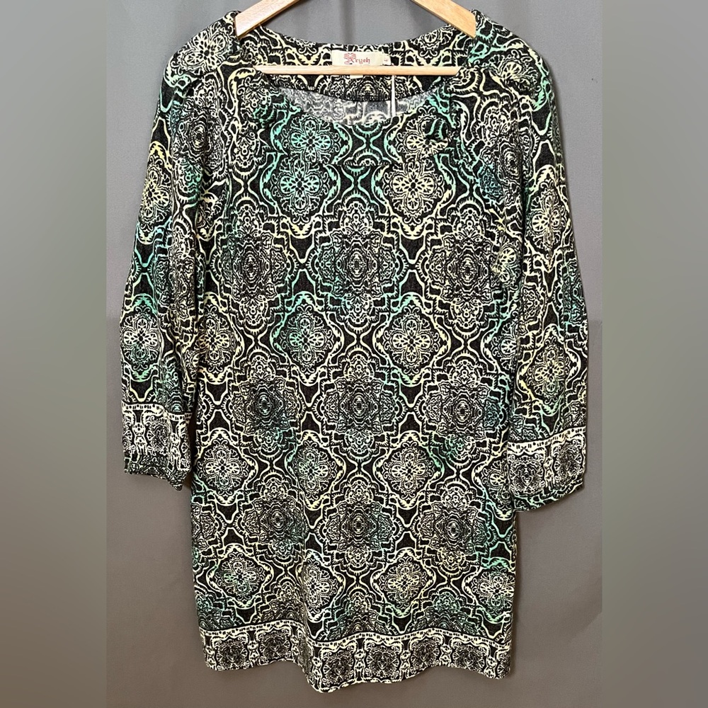 Aryeh by Anthropologie L Geometric Boho Bishop Sleeve Dress NWT